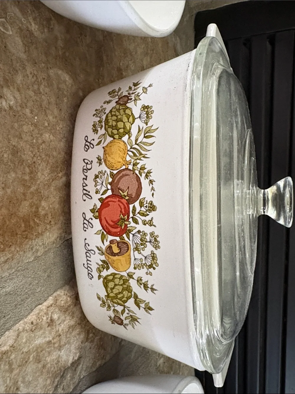 VINTAGE Corningware Casserole and Prep Bowls with Orange& Green Harvest Floral